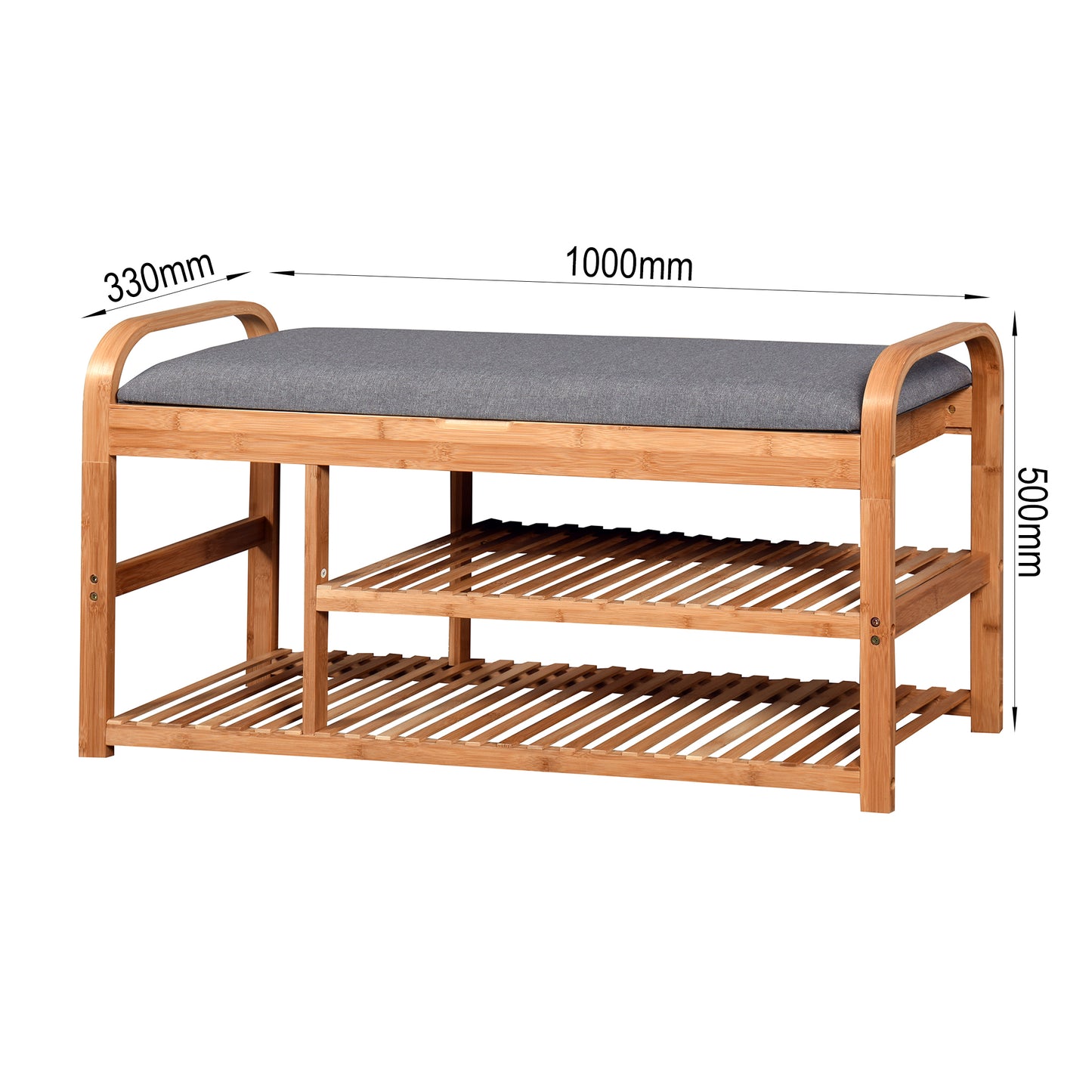 3 Shelves Bench with Flip Storage Compartment Natural