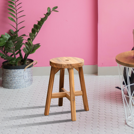 Acacia Wood Stool Round Top Chairs in Natural