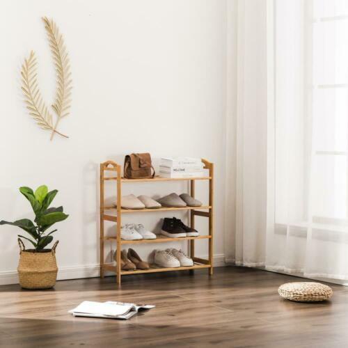 4 Tier Natural Bamboo Wooden Shoe Rack Stand Storage Shelf