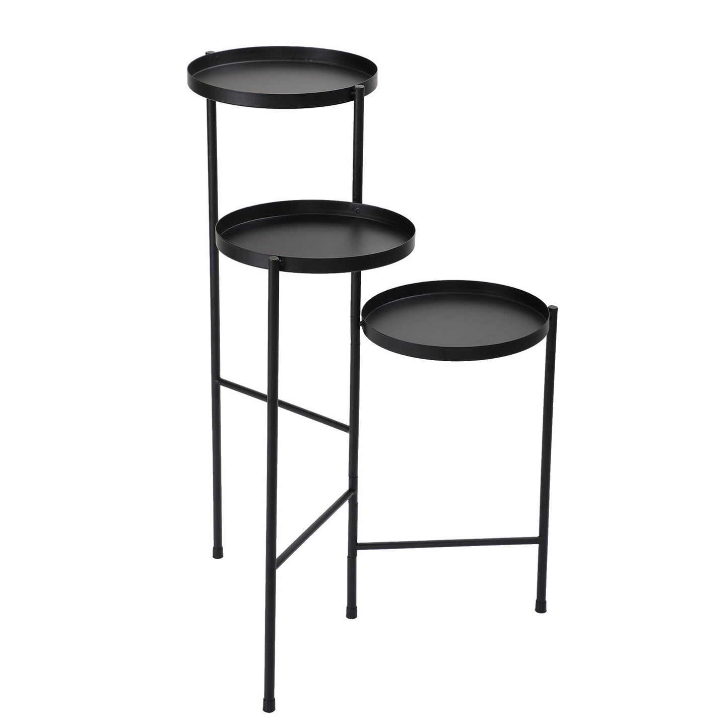 3 Tier Foldable Metal Plant Stand with Trays in Black