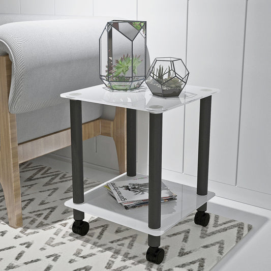 2 Tier Space Side End Nightstand Table with Storage Shelve White