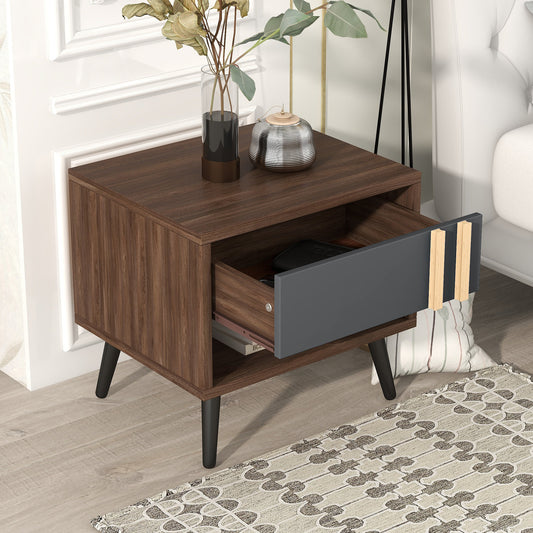 Wooden Nightstand End Table for Bedroom in Walnut