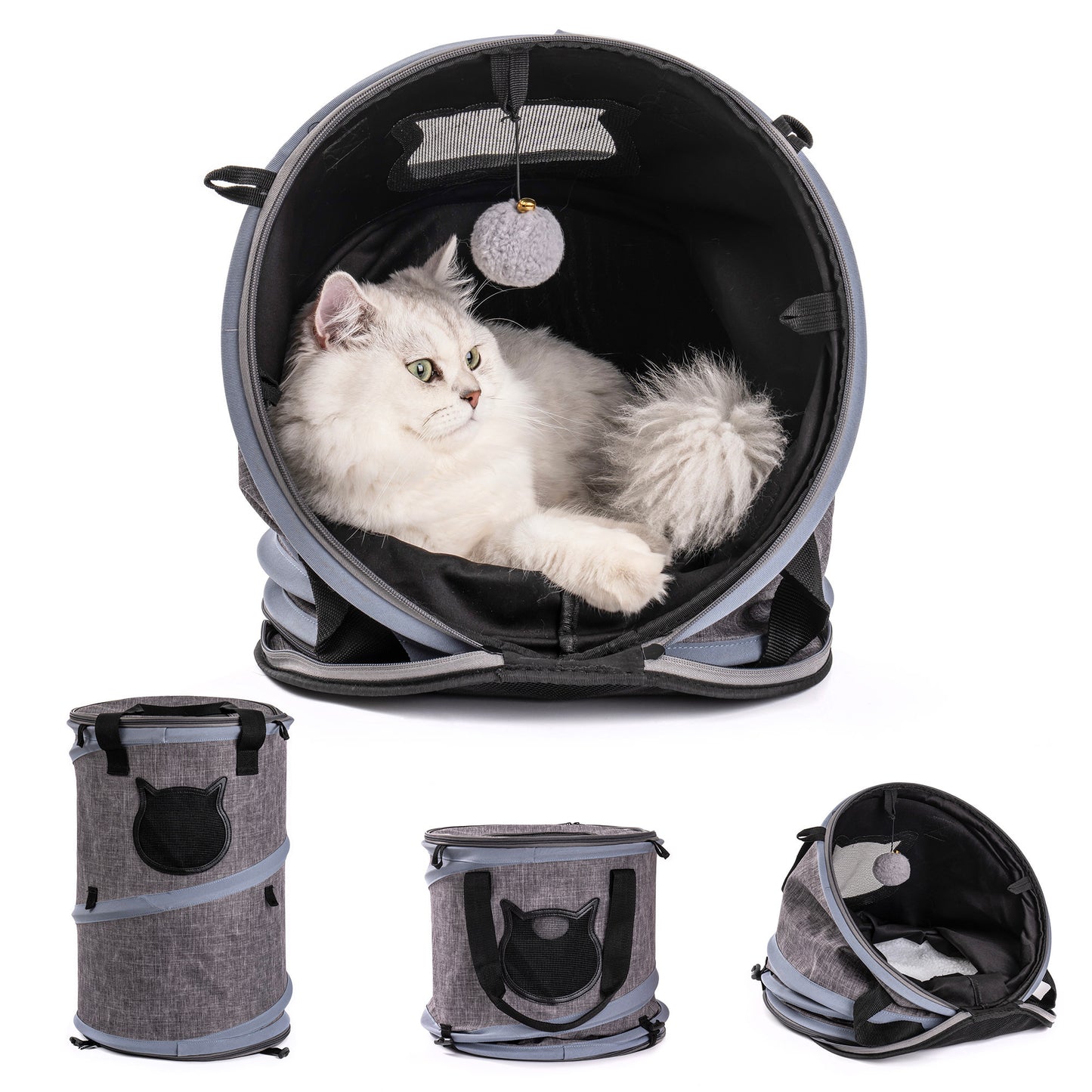 3 in 1Foldable Tunnel Pet Travel Carrier Bag Toy in Grey