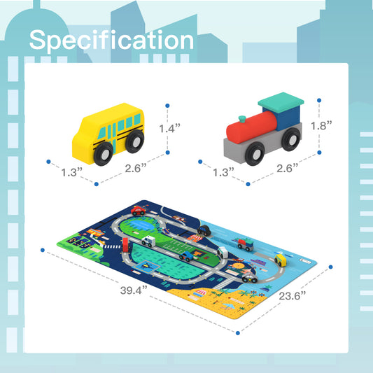 Wooden Train Track Set with Mat in Green