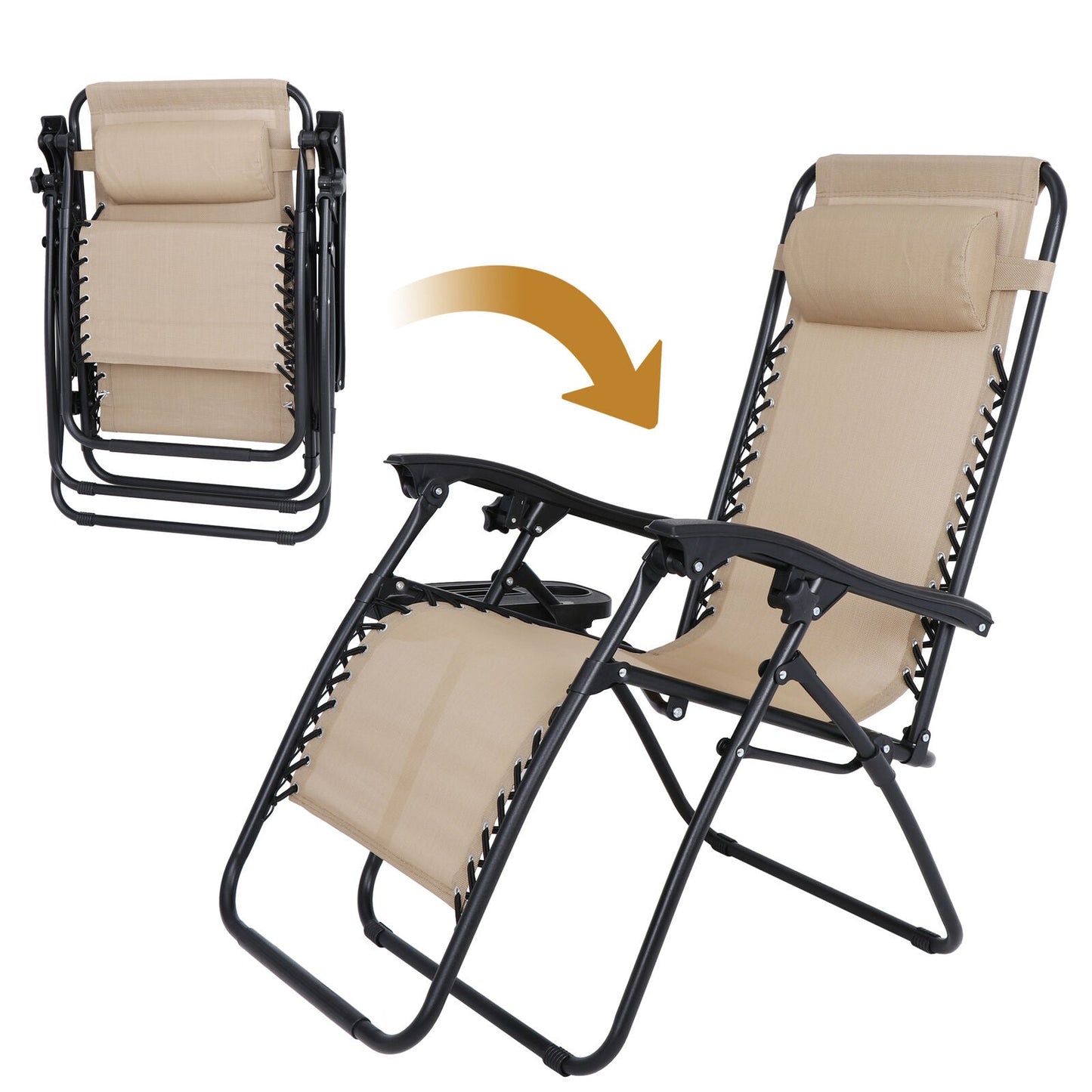 Zero Gravity Recline Chairs Folding Deck Lounge Tray 2 Pieces