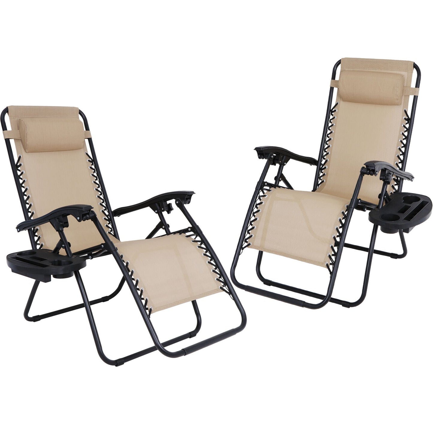 Zero Gravity Recline Chairs Folding Deck Lounge Tray 2 Pieces