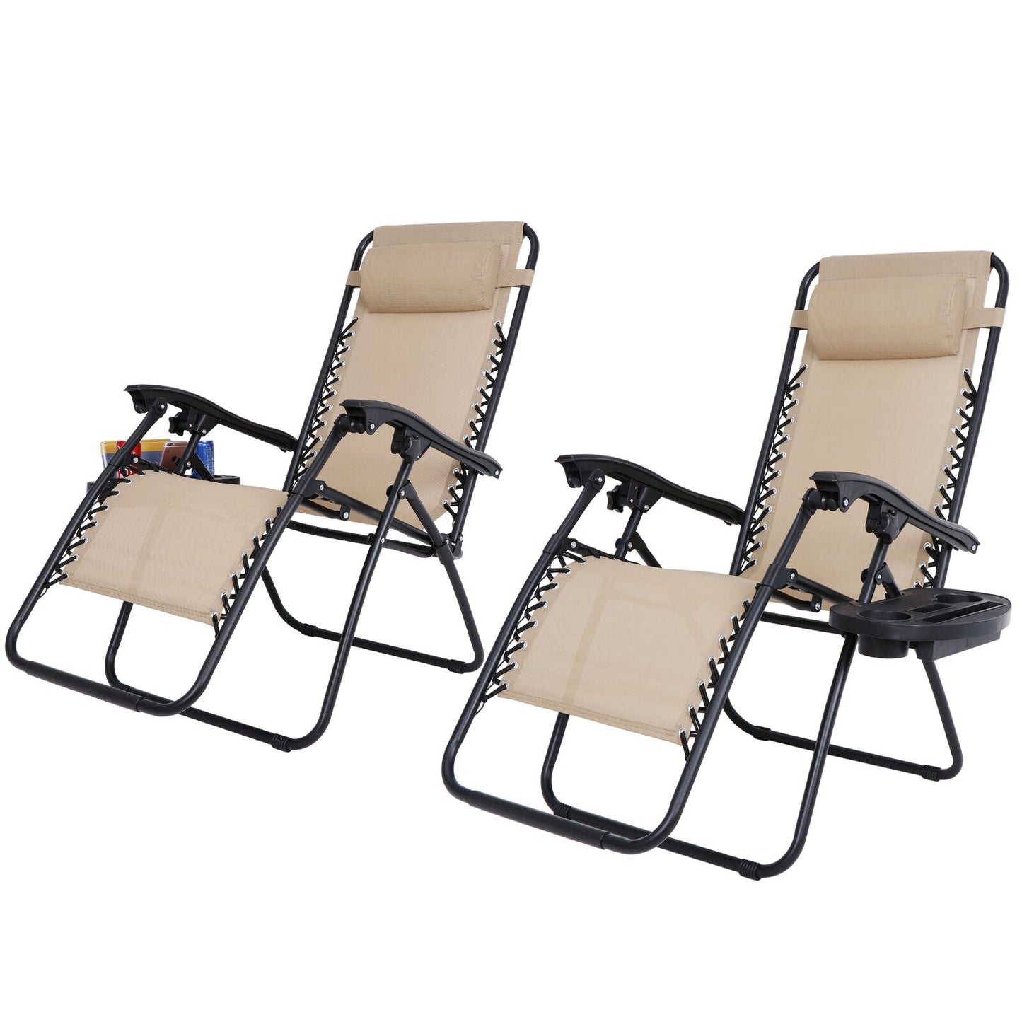 Zero Gravity Recline Chairs Folding Deck Lounge Tray 2 Pieces