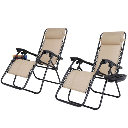 Zero Gravity Recline Chairs Folding Deck Lounge Tray 2 Pieces