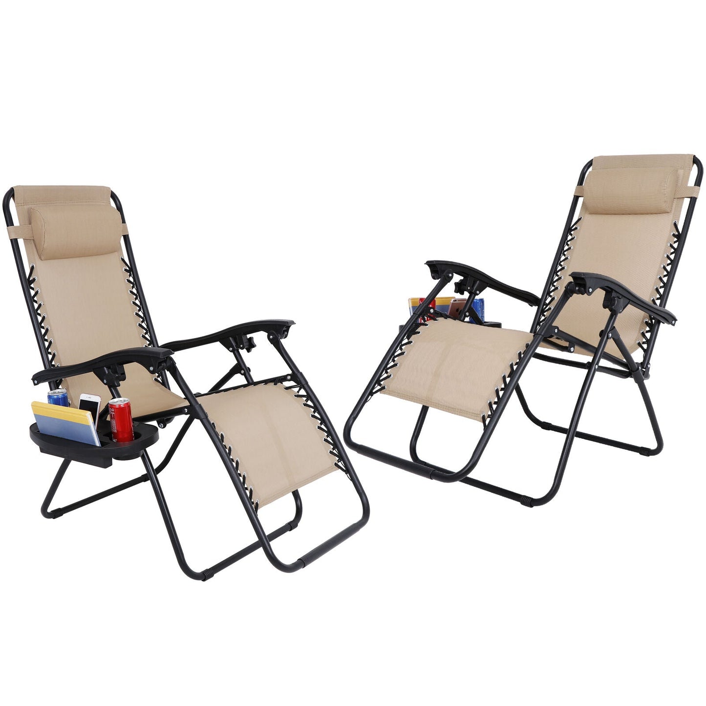 Zero Gravity Recline Chairs Folding Deck Lounge Tray 2 Pieces