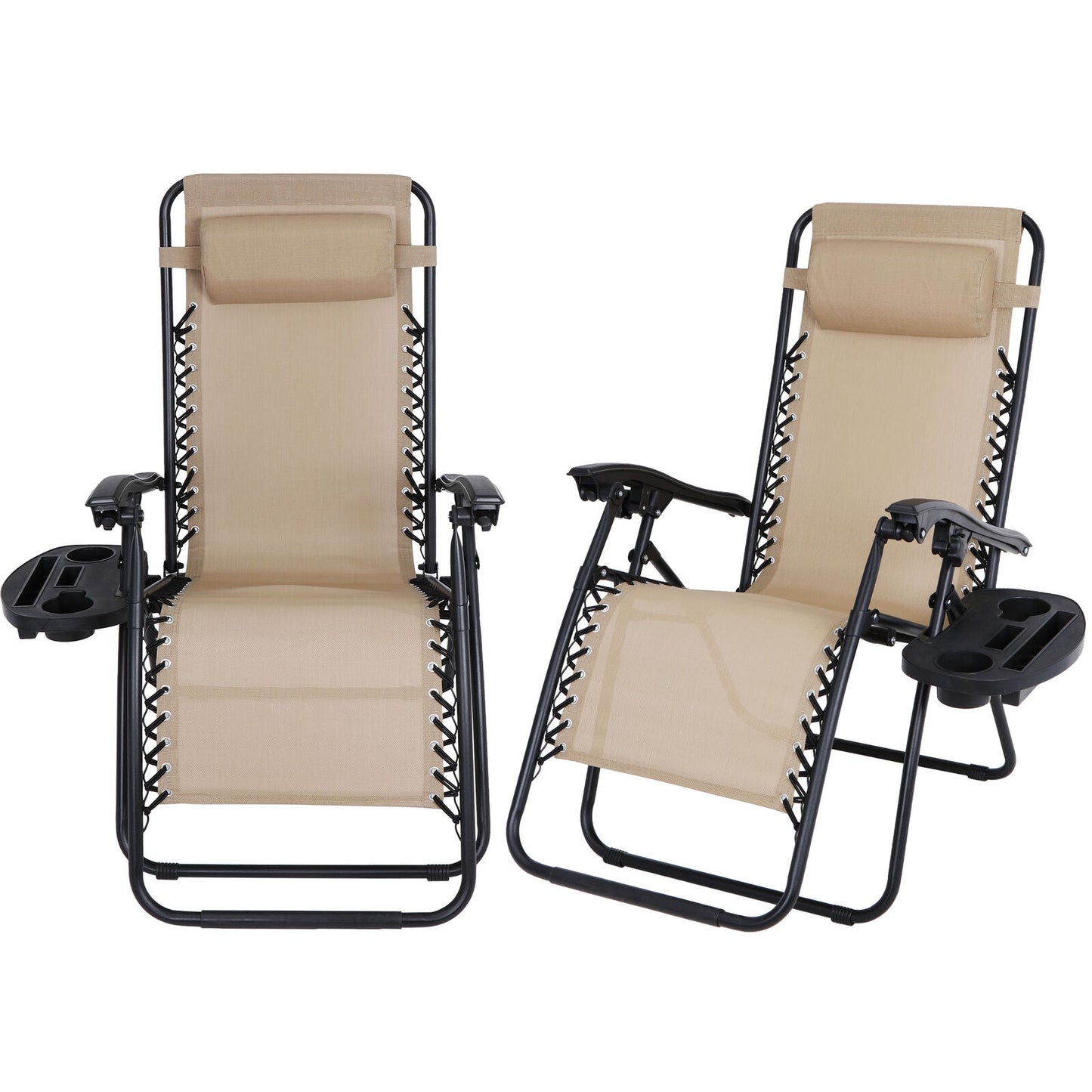 Zero Gravity Recline Chairs Folding Deck Lounge Tray 2 Pieces