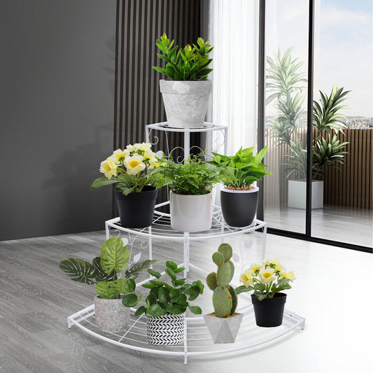 3 Tiers Plant Stand Metal Flower Rack Pot Shelves White