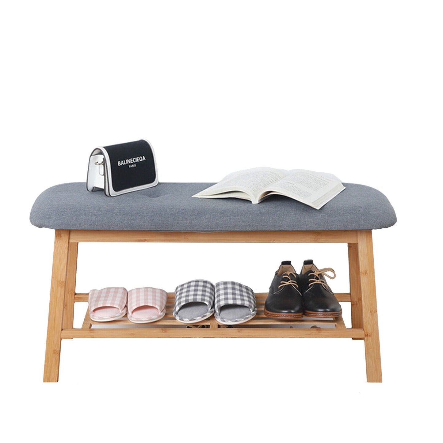 2 Tier Shoe Organizer Storage Cushion Padded Seat for Entryway